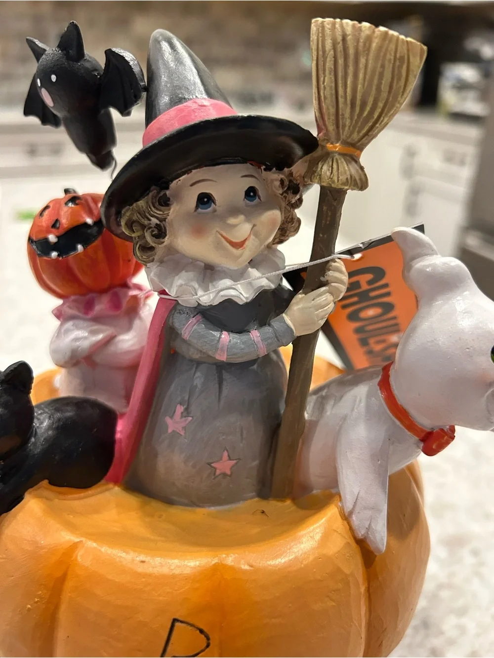 “New” Ghoulish Orange Pumpkin Witch & Friends Halloween Decoration